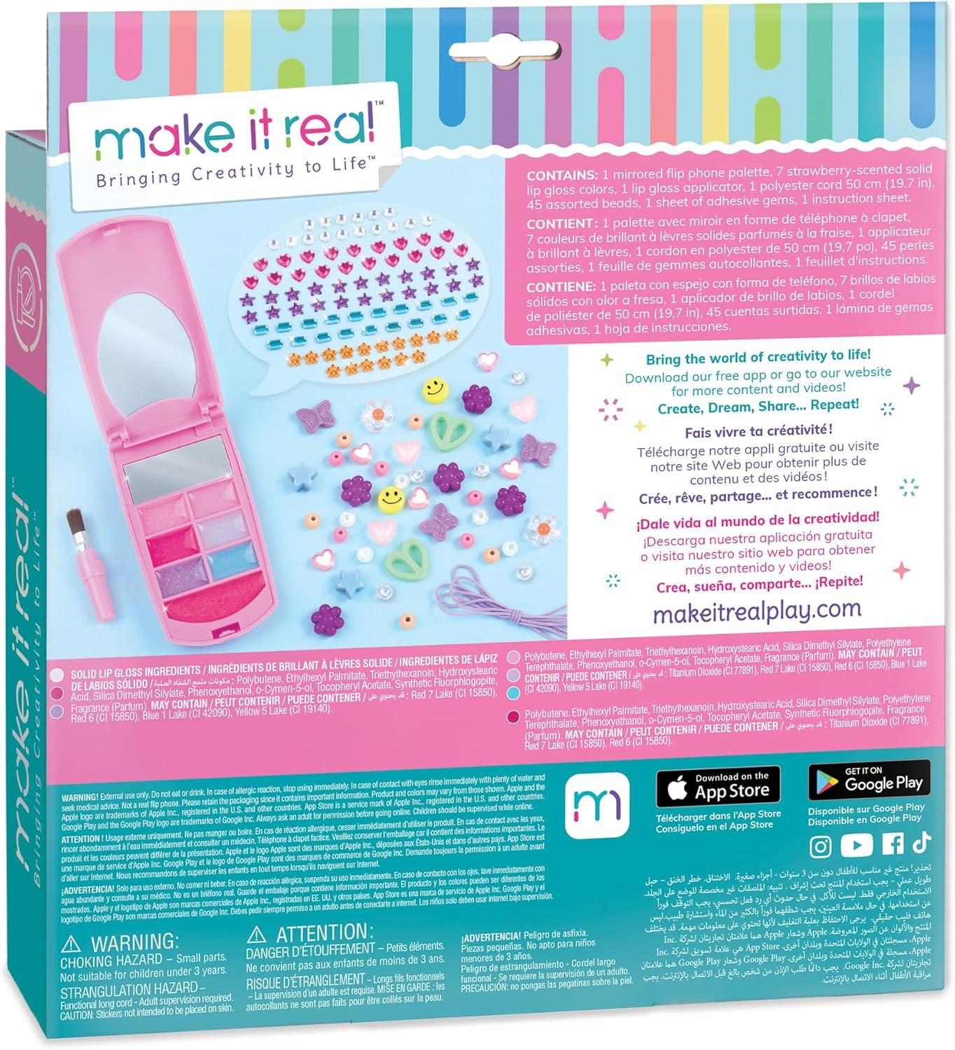 image:image3C4G Make It Real Flip Phone Lip Gloss Set amp DIY Lanyard  7 StrawberryScented Lip Gloss Colors  Decorate with Gems amp Stickers  Fun Makeup Kit for Girls for Kids Ages 6