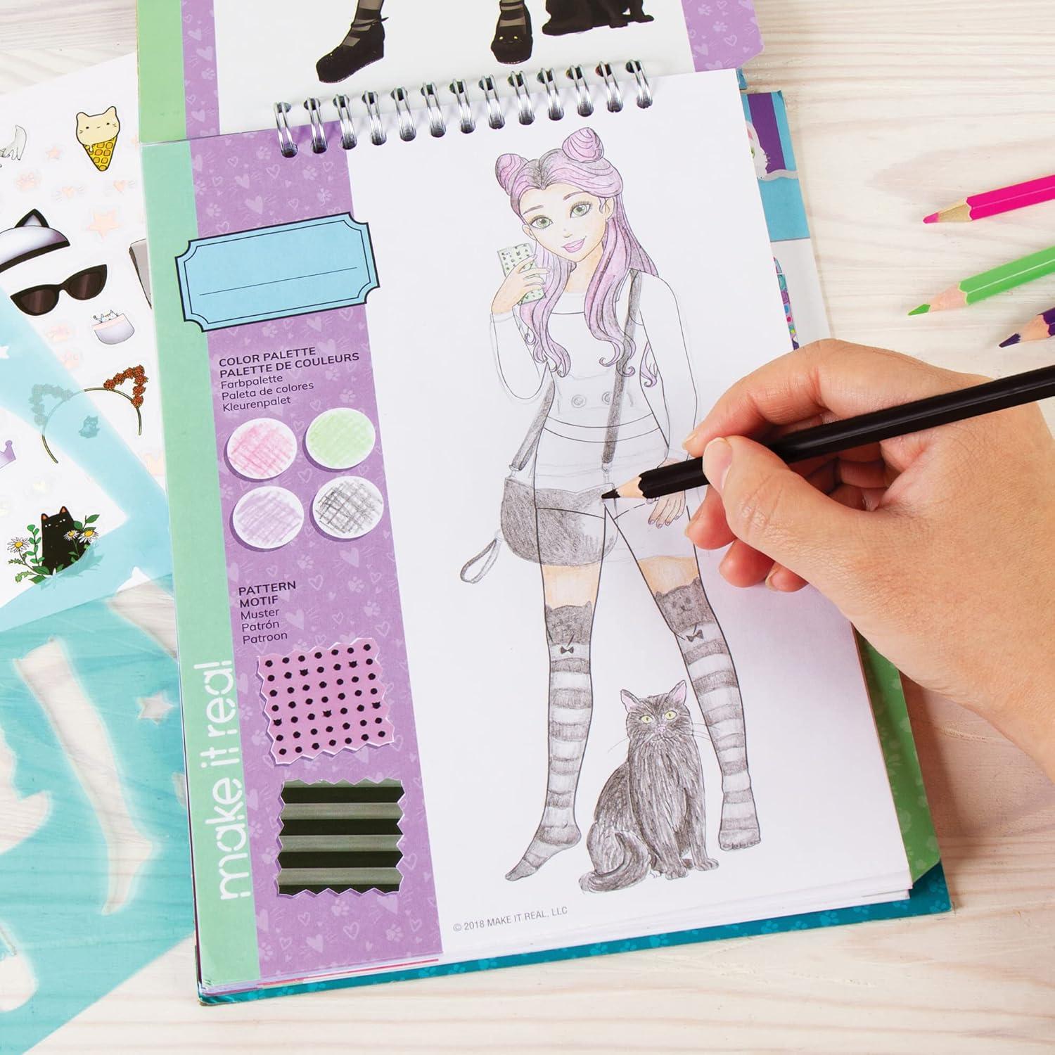 image:imageMake It Real Fashion Design Sketchbook for Girls Pastel Pop Kit with 105 Stickers Stencils Design Guide Pastel amp RainbowThemed Fashion Creative Gift Kids Ages 6 Develops RealWorld SkillsPretty Kitty