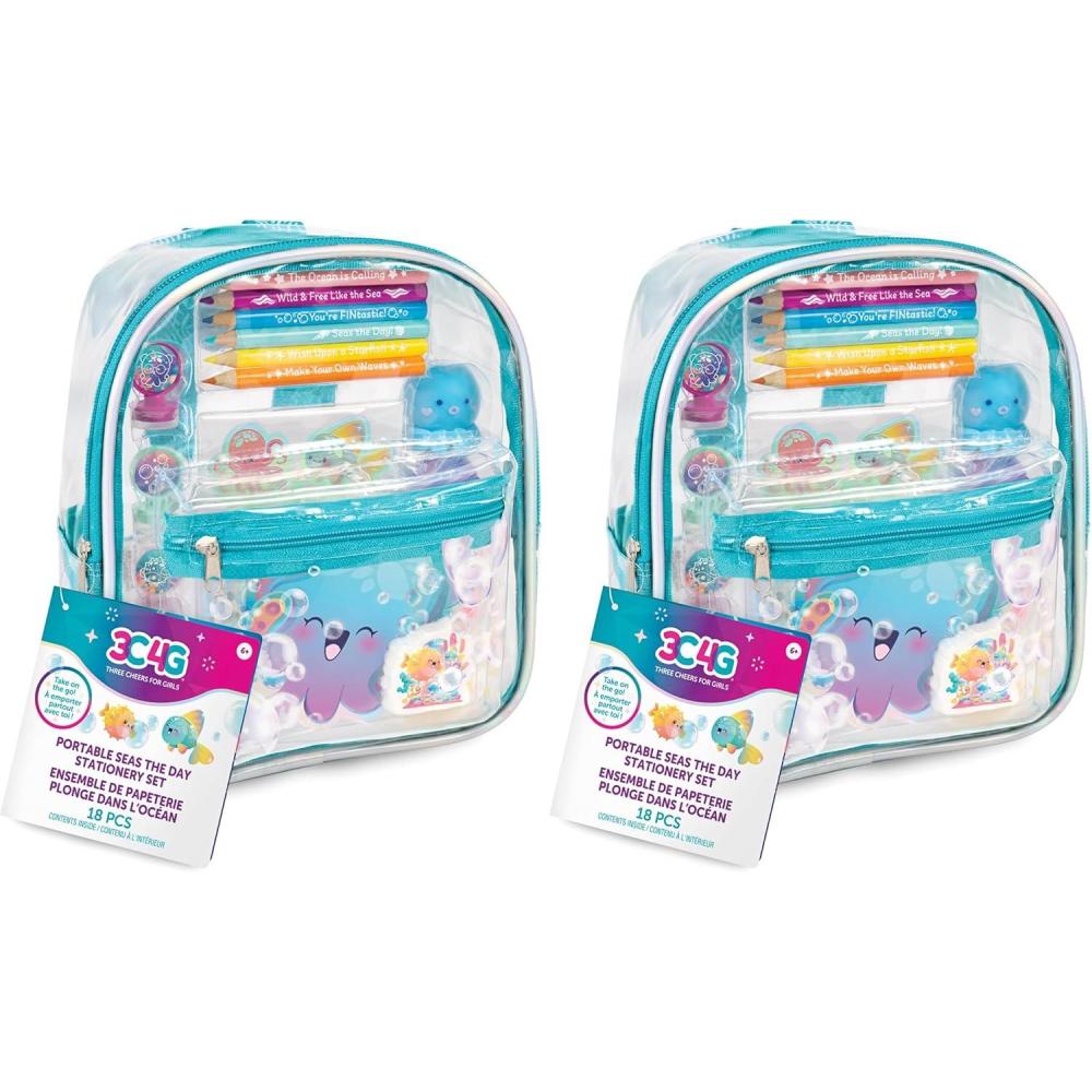 image:image3C4G Portable Seas The Day Stationary Set  8 Mini Backpack Case Ocean Themed StickersHighlightersColor PencilsStampsNote Pad Girls amp Kids787 x 591 x 315 inches Pack of 2