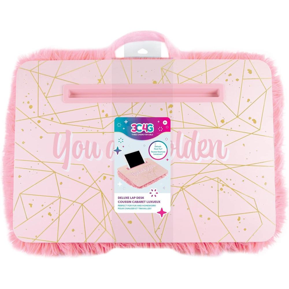 image:image3C4G Rainbow Adventure Fun Lap Desk  Portable Lap Pillow Desk for Kids with Media Slot  12 x 169 Lap Desk for Laptop Tablets amp Notebooks by Make It RealPink  Gold Fur