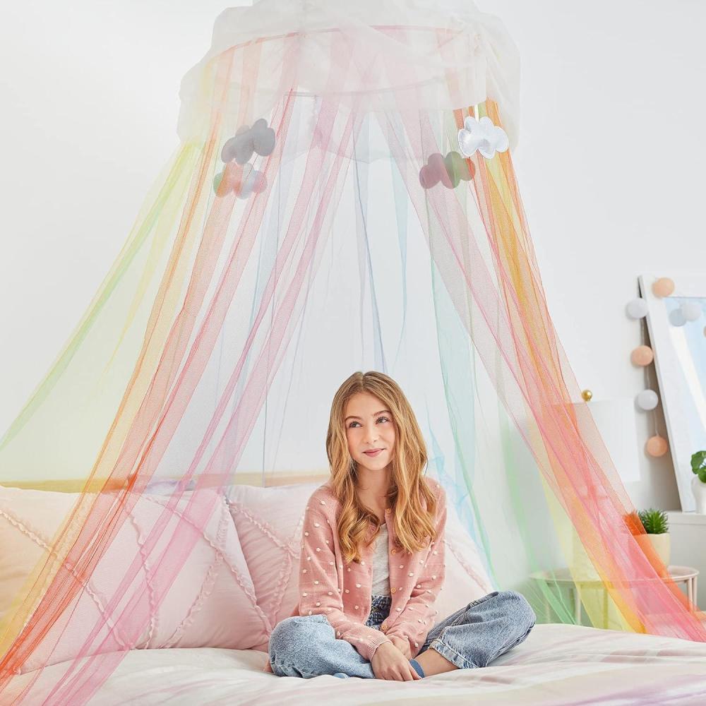 image:image3C4G Rainbow Bright Canopy  Rainbow Bed Canopy for Girls  Hanging Net Canopy for Beds Chairs amp Reading Corners  8 Height amp 24 Diameter Hoop  for Ages 6 by Make It Real