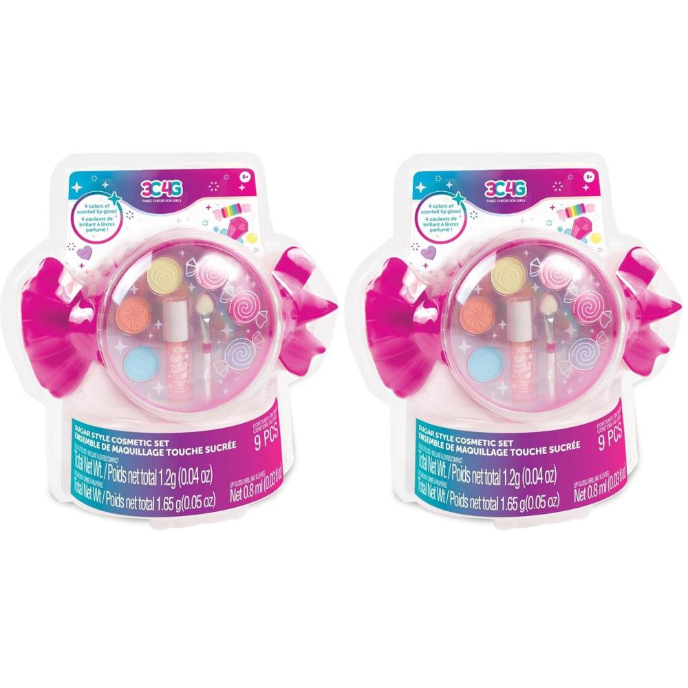 image:image3C4G Sugar Style Cosmetic Set  9pcs 4 Colors of Scented Lip Gloss amp Eyeshadow Held in a Candy Shaped Container Makeup Girls amp Kids Ages 8Small Pack of 2