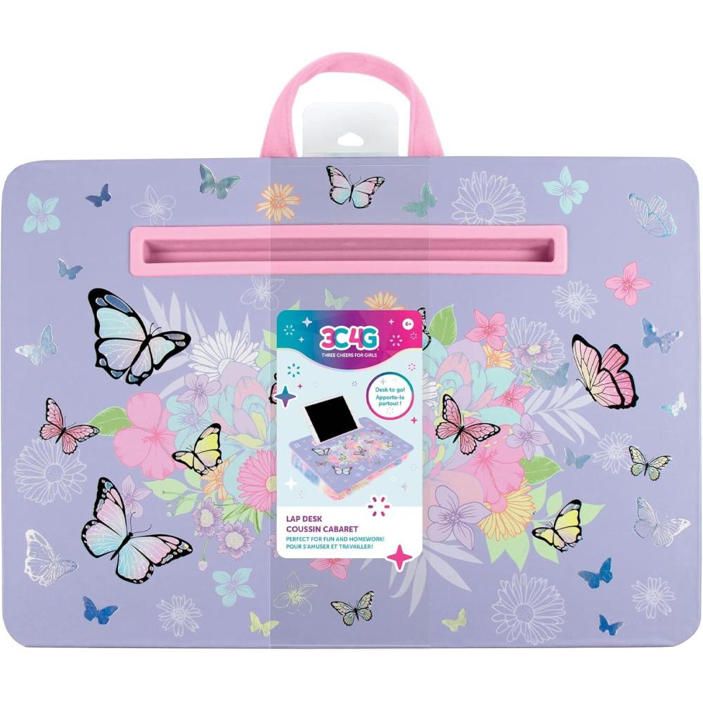 image:image3C4G THREE CHEERS FOR GIRLS Butterly Lap DeskLap Desk with Cushion for Kids  Large Laptop Surface with Cushion  KidsTravel Tray for Car with Storage for Tables Pens amp More