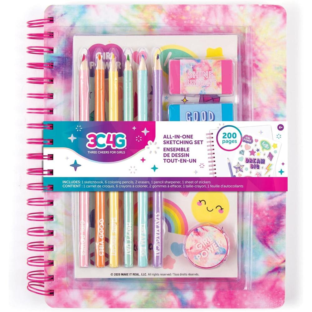 image:image3C4G Tie Dye Pastel Allin1 Sketchbook Set  Sketch Book for Kids with Pencils Stickers amp More  Drawing Kit for Kids  Unlined Diary for Girls  Kids Sketch Pad by Make It Real