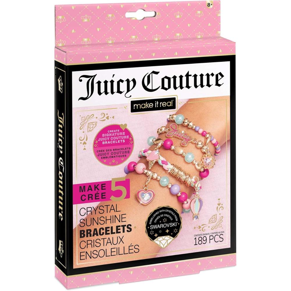 image:imageMake It Real  Juicy Couture Mini Crystal Sunshine  DIY Charm Bracelet Making Kit  Friendship Bracelet Kit with Swarovski Crystal Charms  Arts amp Crafts Bead Kit for Girls  Makes 5 Bracelets
