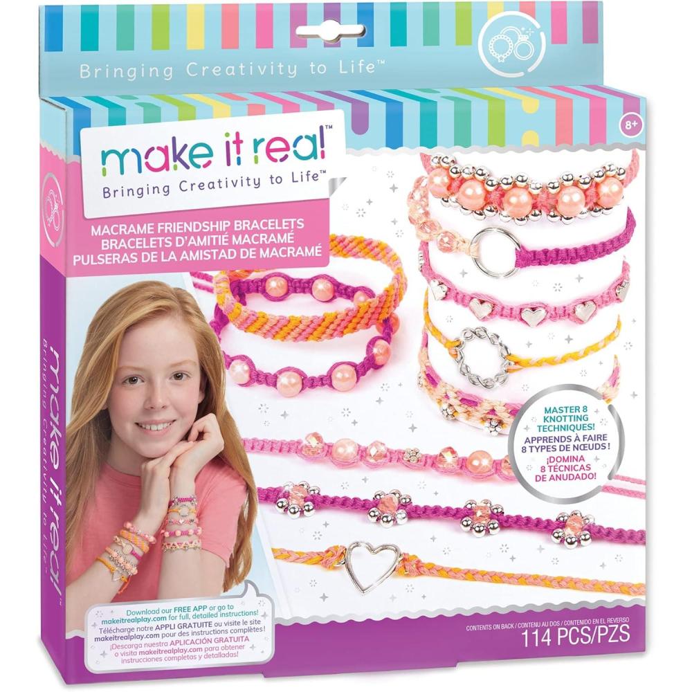 image:imageMake It Real  Macrame Friendship Bracelet Making Kit for Girls  Kids String Bracelet Making Kit  Friendship Bracelet Craft Kit wThread Beads amp More  DIY Bracelet Kit for Girls 8101214