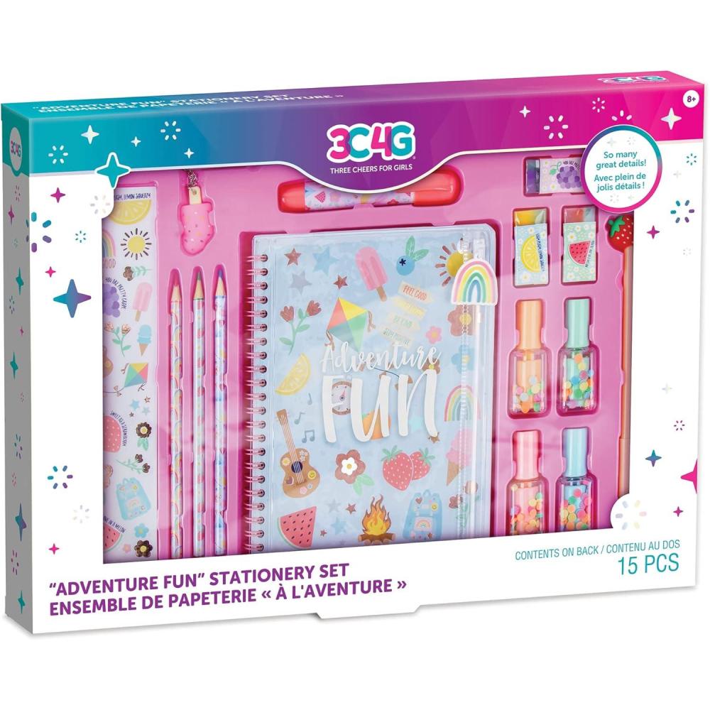 image:imageMake It Real 3C4G Adventure Fun Stationery Set  15 Piece Set Highlighters Shaped Like Nail Polish Bottles Extendable Eraser Pen Stickers Three Cheers for Girls Tween amp Girls Kids Ages 8Adventure Fun