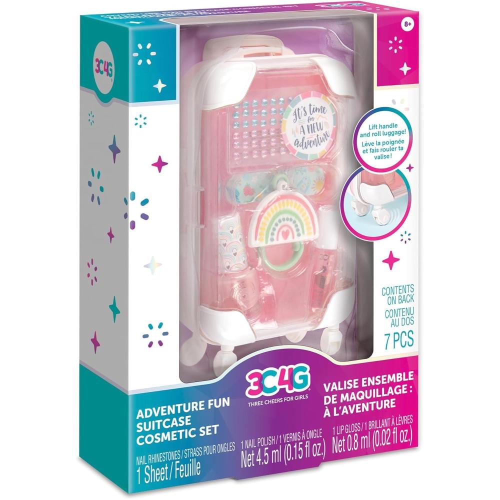 image:imageMake It Real 3C4G Adventure Fun Suitcase Cosmetic Set  7 pcs Includes Strawberry Scented Lip Gloss Nail Polish amp More Beauty Kit Tweens Girls amp Kids Ages 8 Three Cheers for Girls