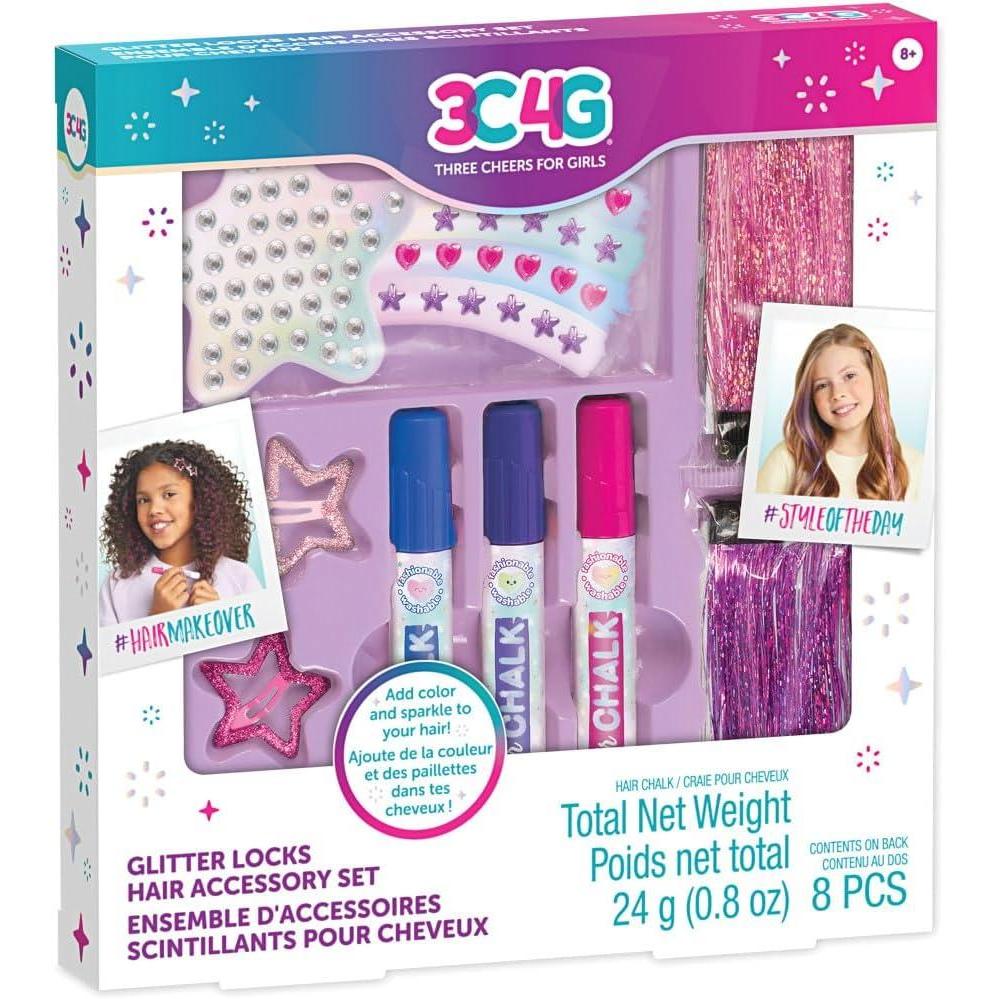 image:imageMake It Real 3C4G Imagination Land Glitter Locks Hair Accessory Set  8pcs Add Color amp Sparkle to Your Hair Three Cheers for Girls Kids Ages 8