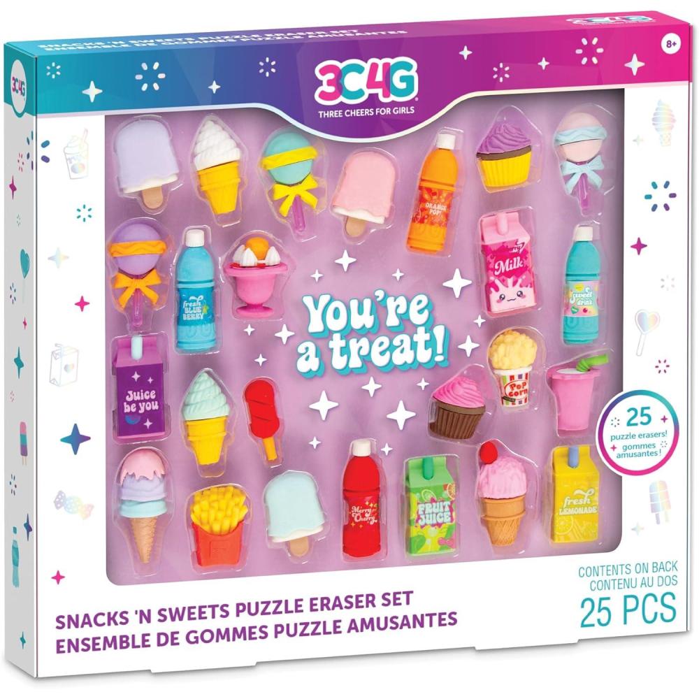 image:imageMake It Real 3C4G Snacks N Sweets Puzzle Eraser Set  25 FoodShaped Puzzle Erasers Pull Apart amp Put Back Together Three Cheers for Girls Kids Ages 8
