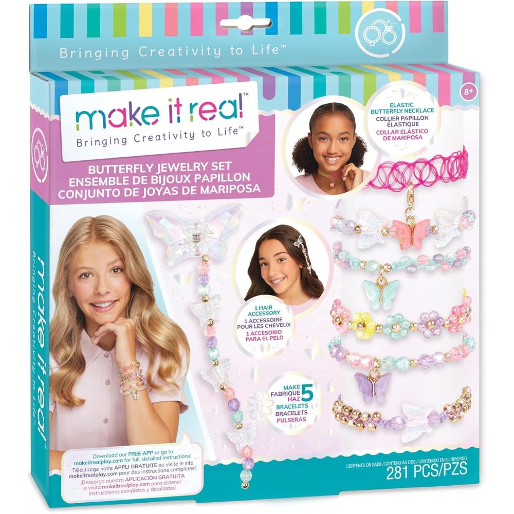 image:imageMake It Real Butterfly Jewelry Set  Create 7 Pieces of Jewelry 281 Pieces Includes Play Tray DIY AllinOne Kit Tweens amp Girls Arts amp Crafts Kids Ages 8