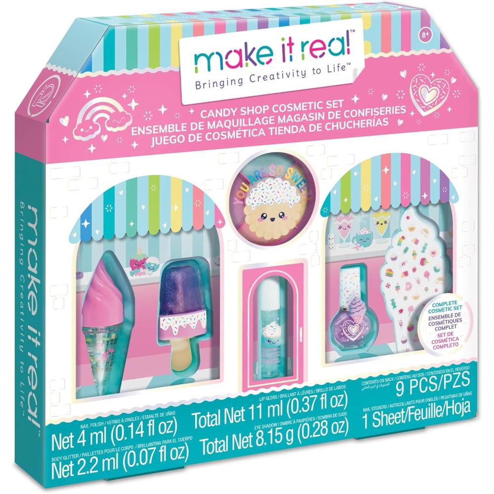 image:imageMake It Real Candy Shop Cosmetic Set  9 pcs Vanilla amp Strawberry Scented Cosmetics IceCream Shaped Glosses Beauty Kit Tweens Girls amp Kids Ages 8