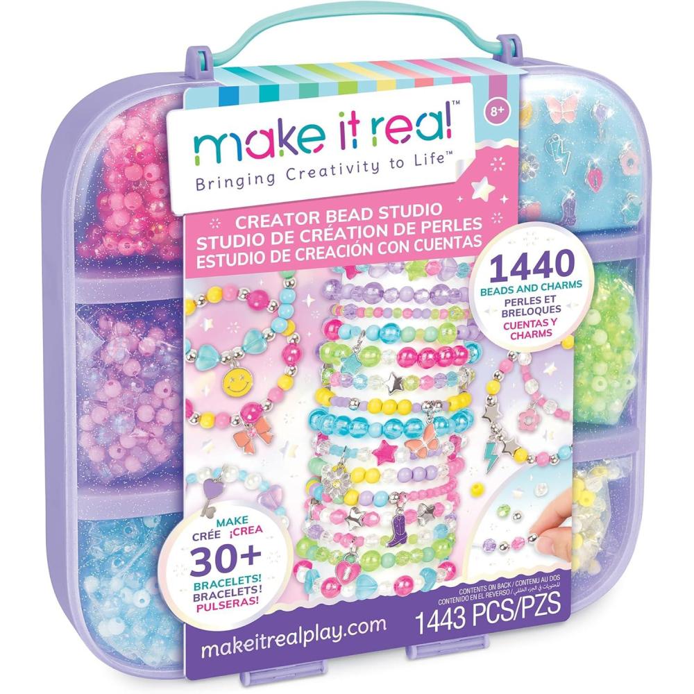 image:imageMake It Real Creator Bead Studio  1443 pc DIY Bracelet Kit Beads amp Charms Design amp Make 30 Bracelets Jewelry Craft Carry Case Girls amp Kids 8