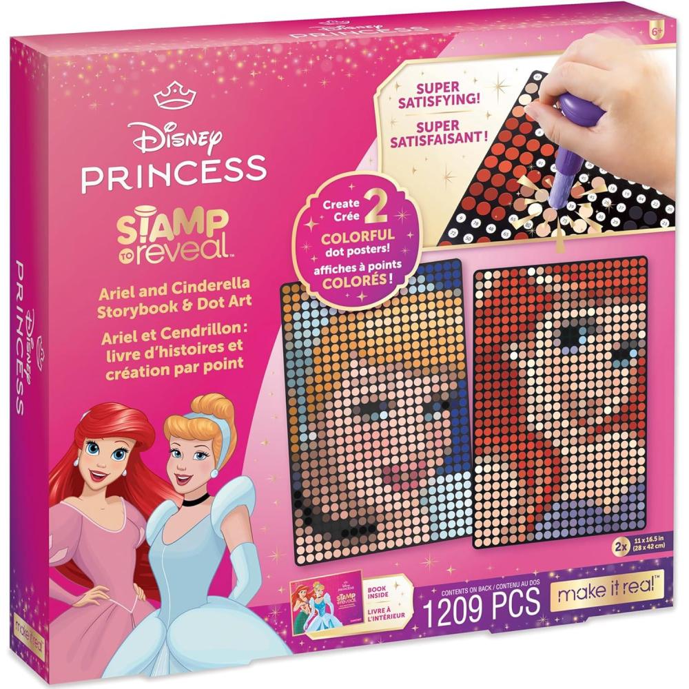 image:imageMake It Real Disney Stamp to Reveal Ariel amp Cinderella Storybook amp Dot Art  1209 pcs DIY 2 Princess Dot Posters Craft Kit Girls amp Kids Ages 6Ariel DIY Poster