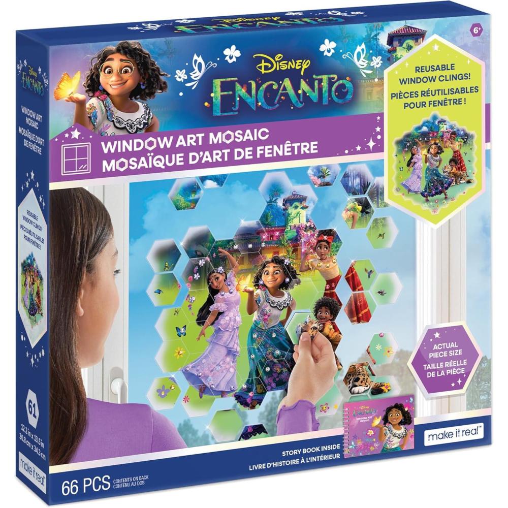image:imageMake It Real Disney Window Art Mosaic  Disney Princess  70 pcs Reusable Puzzle Window Clings Creates a 95 x 165 Image Kids Ages 6Encanto