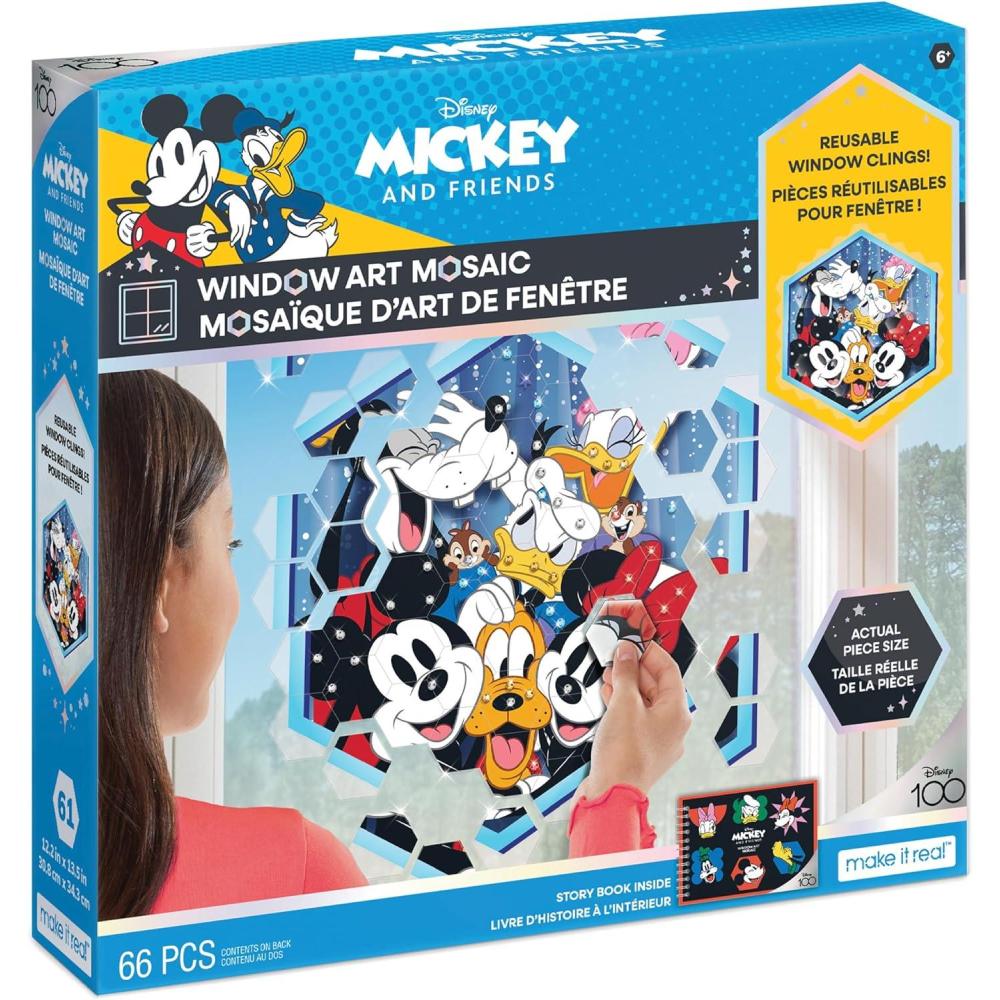 image:imageMake It Real Disney Window Art Mosaic  Disney Princess  70 pcs Reusable Puzzle Window Clings Creates a 95 x 165 Image Kids Ages 6Mickey