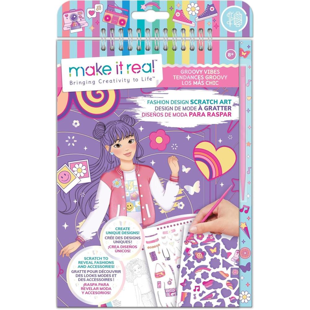 image:imageMake It Real Fashion Design Scratch Art Groovy Vibes  Scratch to Reveal Fashions amp Accessories Coloring Pages amp Sticker Sheet Girls amp Kids Age 8