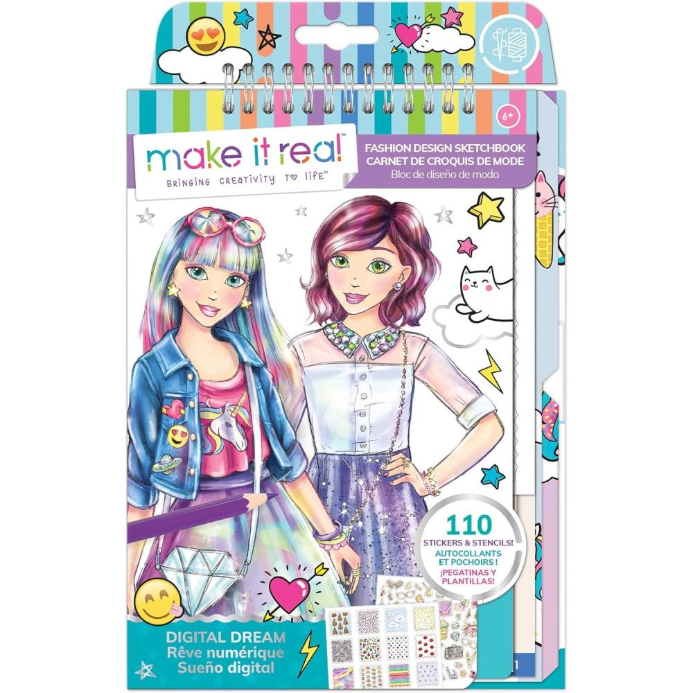 image:imageMake It Real Fashion Design Sketchbook for Girls  Digital Dream Kit with 110 Stickers Stencils Design Guide  Emoji amp Food Inspired Fashion Creative Gift Kids Ages 6 Develops RealWorld Skills
