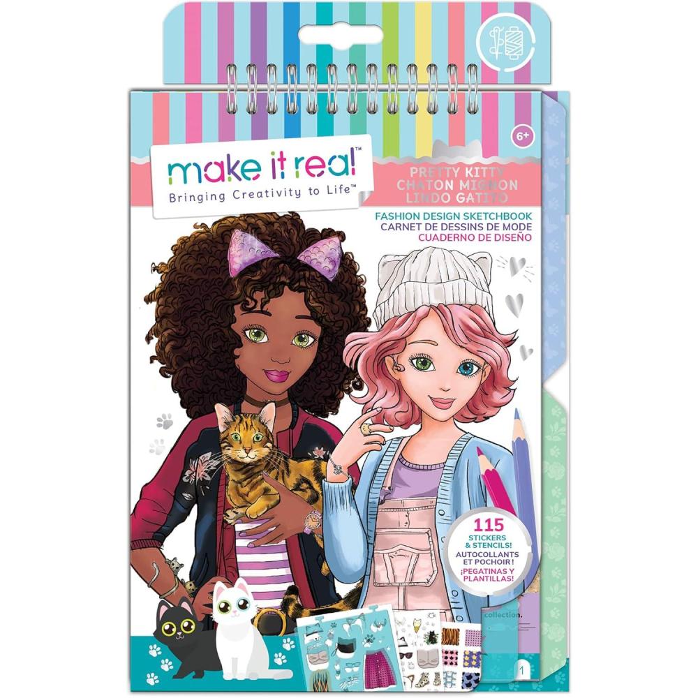 image:imageMake It Real Fashion Design Sketchbook for Girls  Pastel Pop Kit with 105 Stickers Stencils Design Guide  Pastel amp RainbowThemed Fashion Creative Gift Kids Ages 6 Develops RealWorld SkillsPretty Kitty