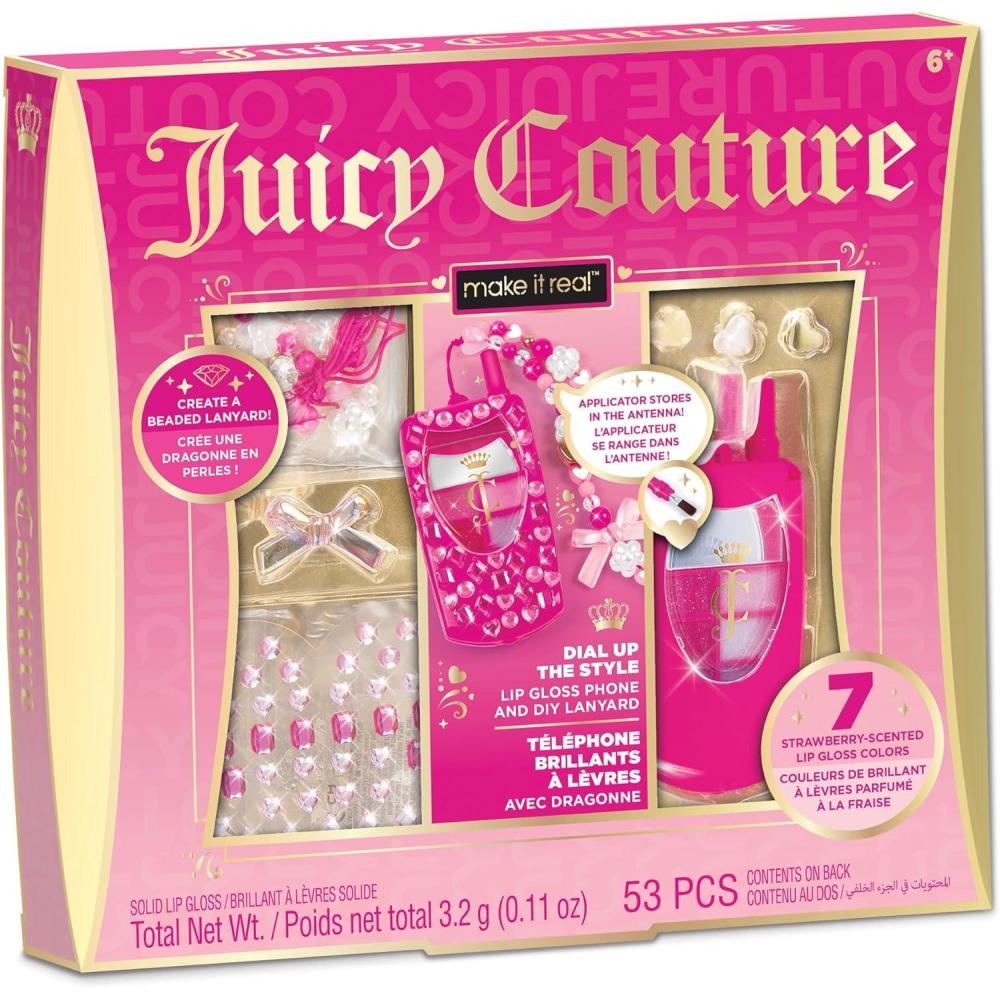 image:imageMake It Real Juicy Couture Lip Gloss Dial Up The Style Phone amp DIY Lanyard  7 StrawberryScented Lip Gloss Colors Create Beaded Lanyard amp Decorate with Gems for Girls Ages 6