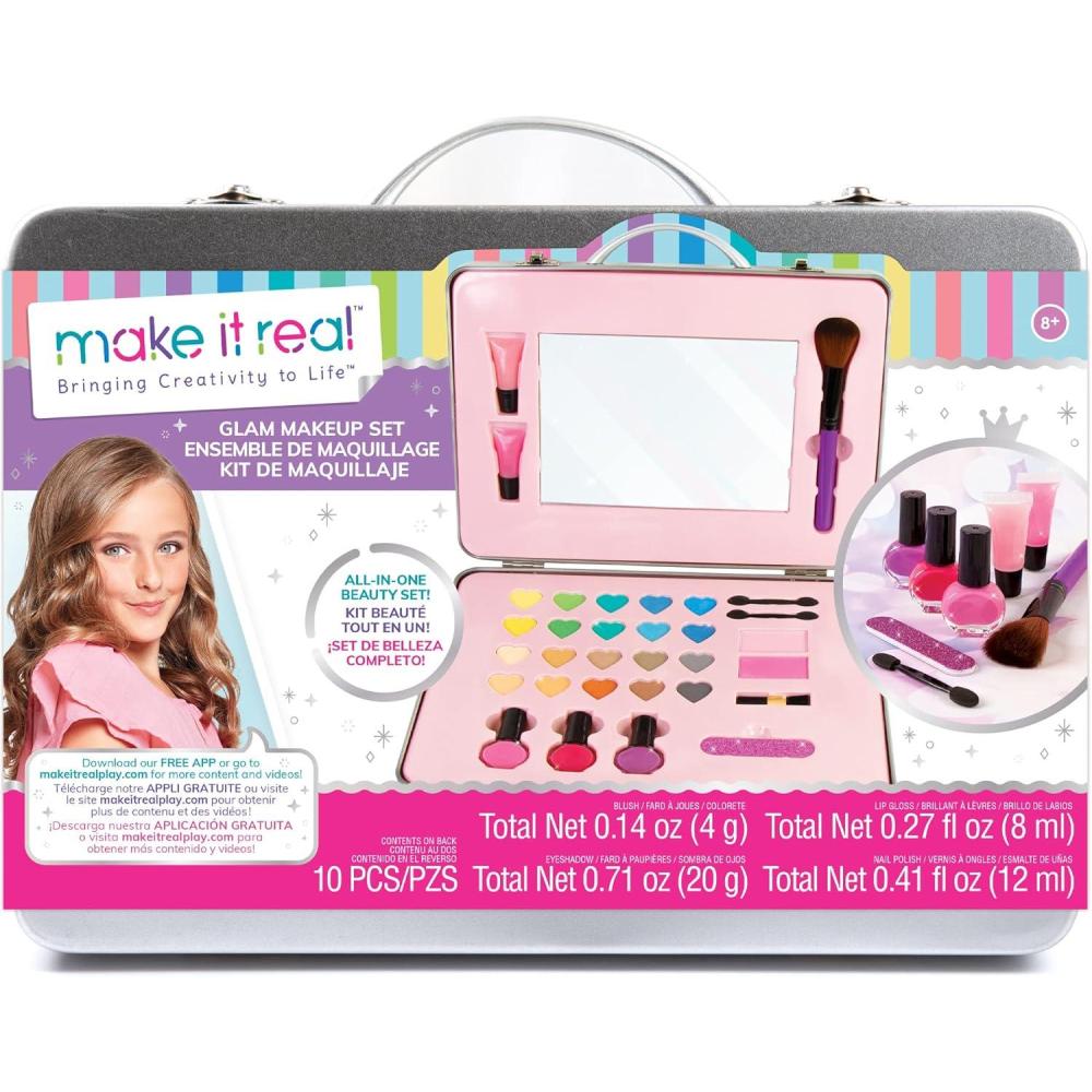 image:imageMake It Real Just BeYouTiful Mega Cosmetic Set  29pcs 6 Collections Nail Accessories Body Glitter Eye Shadow Lip Gloss Girls amp Kids Ages 810 Pieces