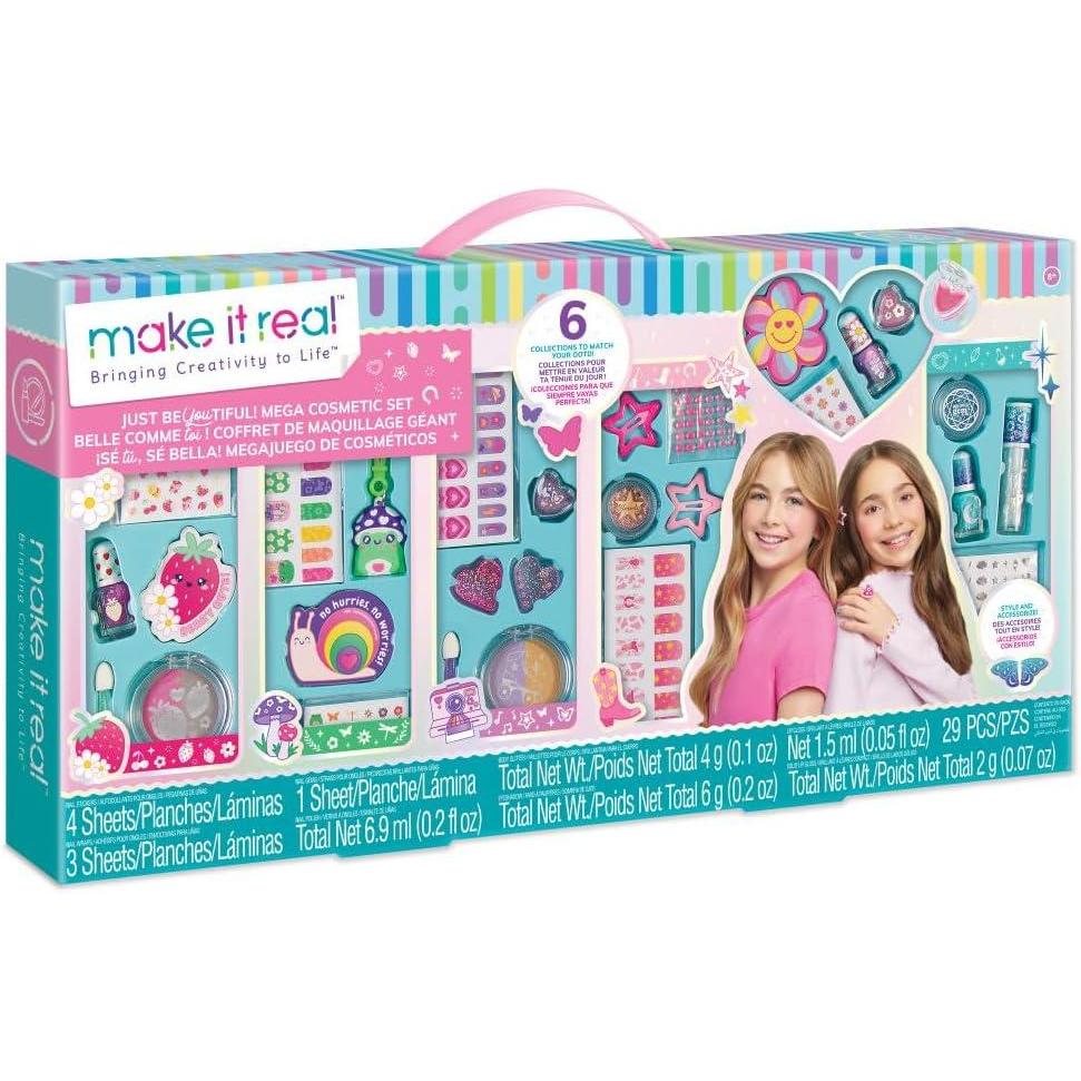 image:imageMake It Real Just BeYouTiful Mega Cosmetic Set  29pcs 6 Collections Nail Accessories Body Glitter Eye Shadow Lip Gloss Girls amp Kids Ages 829 pieces