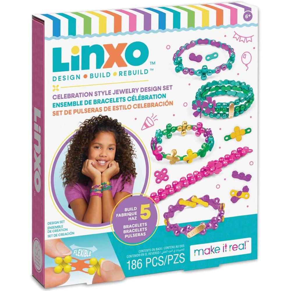 image:imageMake It Real LinXo Celebration Jewelry Design Set  186pcs DIY 5 Flexible Bracelets DesignBuildRebuild Craft Activity Kit Girls amp Kids Ages 6