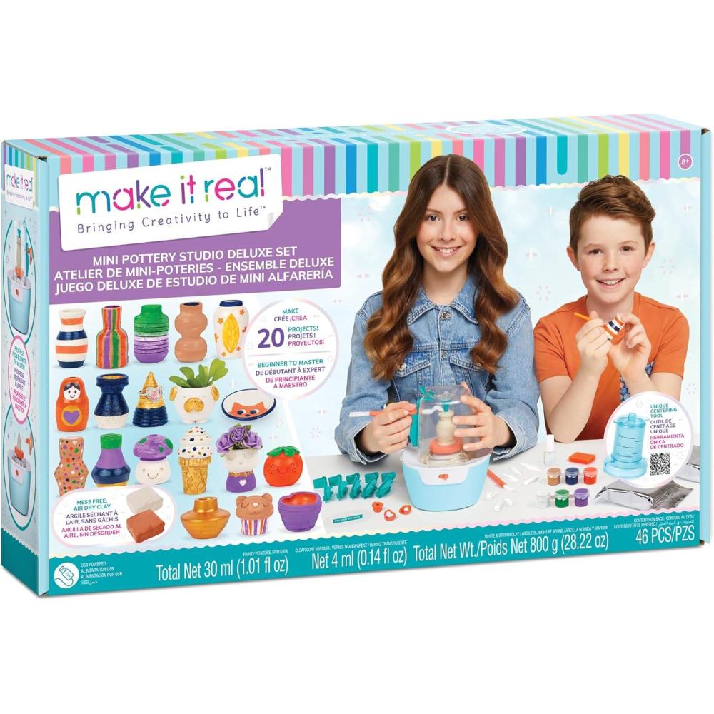 image:imageMake It Real Mini Pottery Studio Deluxe Set  DIY Allin1 Sculpting Craft Kit All Skill Levels Miniature Clay Projects Kids Girls amp Tweens Age 8Deluxe