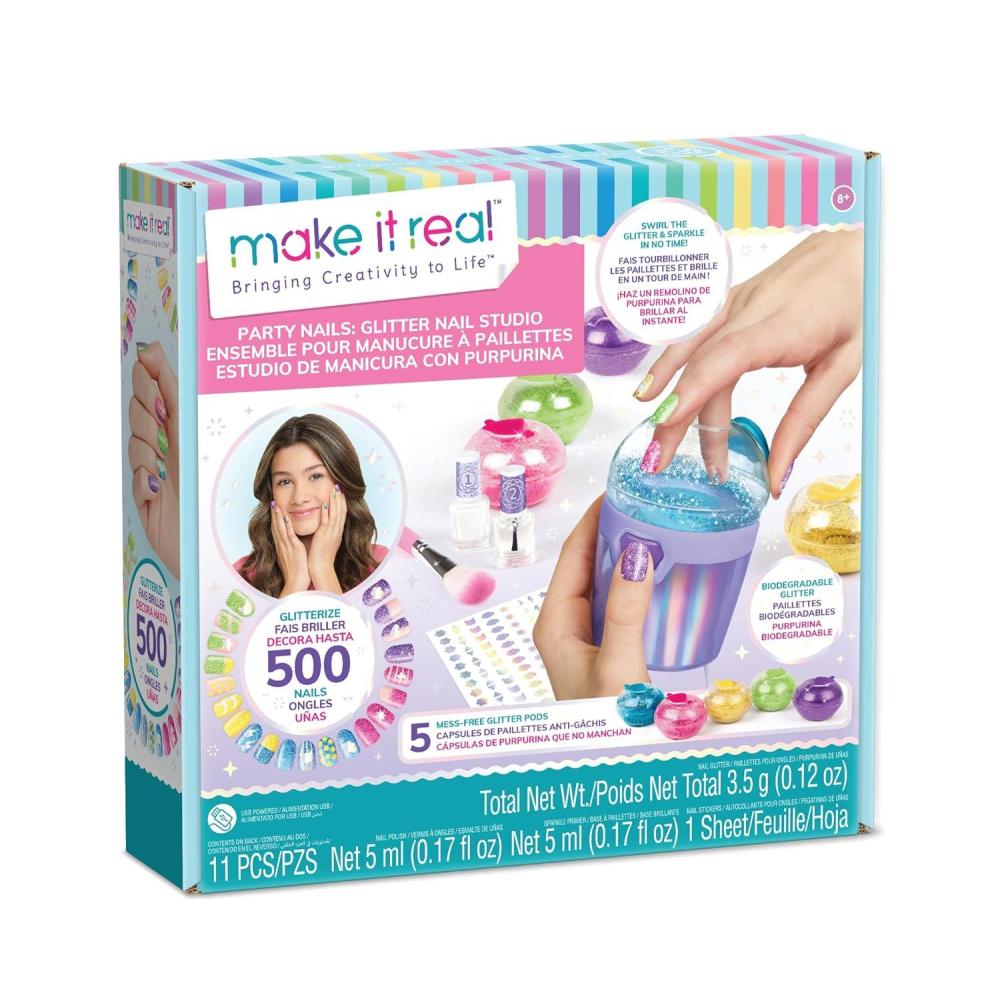 image:imageMake It Real Party Nails Glitter Nail Studio  DIY Nail Kit Decorate 500 Nails 5 MessFree Glitter Pods Tweens Girls amp Kids Ages 8multiple nails