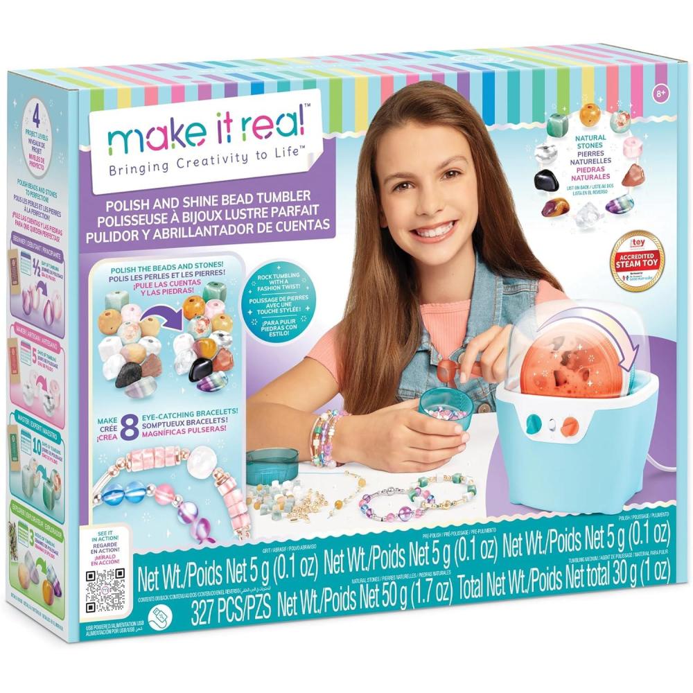 image:imageMake It Real PurrFECT Wash N Bead Bracelets  141pc DIY Jewelry Craft Kit DesignMake 5 Charm Bracelets Spin to Style Bead Cleaning Kids 8Polish  Shine Bead Tumbler