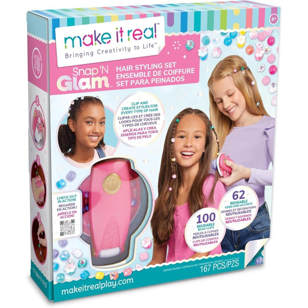 image:imageMake It Real Snap N Glam Hair Styling Set  Reusable Gems Accents amp Bead Clips Create Unique Styles for Every Type of Hair Girls amp Kids Ages 8