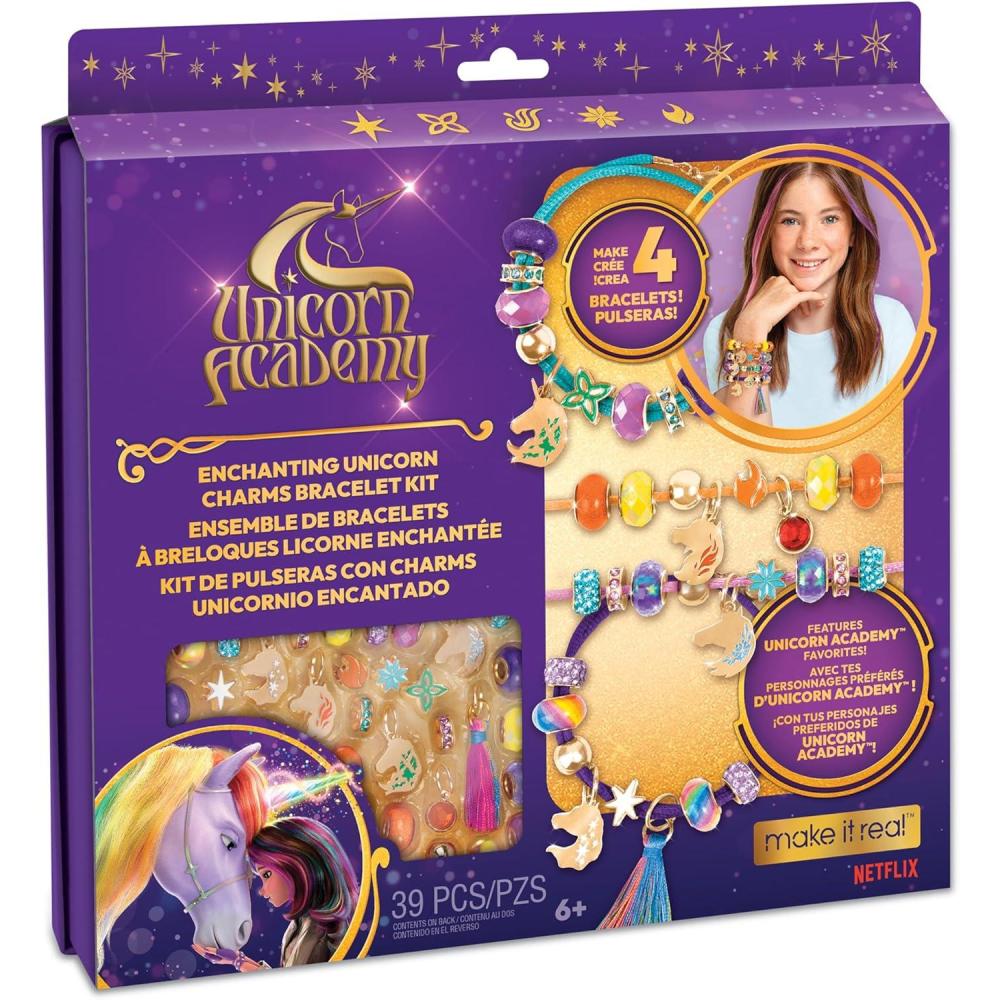 image:imageMake It Real Unicorn Academy Enchanting Unicorn Charms Bracelet Kit  39pc DIY Jewelry Craft Make 4 Charm amp Bead Bracelets Netflix Series Kids 8
