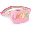 Make It Real: Fashion Bum Bag with Patches – 9 pcs, Pink Zipper Bag with Rainbow Band, DIY Customize, Love Patches, Tweens, Girls & Kids Ages 8+