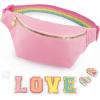 Make It Real: Fashion Bum Bag with Patches – 9 pcs, Pink Zipper Bag with Rainbow Band, DIY Customize, Love Patches, Tweens, Girls & Kids Ages 8+