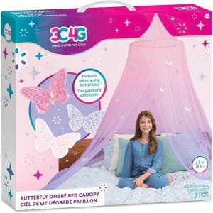 3C4G Butterfly Ombre Bed Canopy – Pink & Purple – Fits Twin, Full & Queen Beds – Hanging Canopy for Girls & Teens by Make It Real
