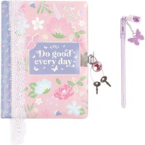 3C4G Cottagecore Floral Locking Journal – Kids Diary with Lock for Girls – Floral Themed Girls Diary with Lock and Key & Glitter Charm Pen – Kids Diary for Girls Ages 6-8-10-12-14 by Make It Real