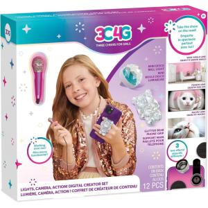 3C4G: Lights, Camera, Action! Digital Creator Set – 12pcs, Working Mini-Mic, Disco Ball, Glitter Bear Phone Grip, Three Cheers for Girls, Kids Age 8+