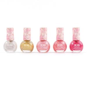 3C4G Pink and Gold Hexagon 5 Pack Nail Polish – Shimmer Nail Polish Set for Girls & Teens – Includes 5 Colors – Non-Toxic Nail Polish Kit for Kids – Ages 8+ by Make It Real(Gold Pink)