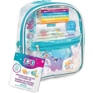 3C4G: Portable Seas The Day! Stationary Set – 8″ Mini Backpack Case, Ocean Themed, Stickers-Highlighters-Color Pencils-Stamps-Note Pad, Girls & Kids(7.87 x 5.91 x 3.15 inches)