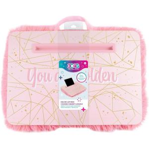 3C4G Rainbow Adventure Fun Lap Desk – Portable Lap Pillow Desk for Kids with Media Slot – 12” x 16.9” Lap Desk for Laptop, Tablets, & Notebooks by Make It Real(Pink & Gold Fur)