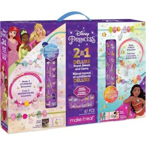 Disney Princess: 2-In-1 Deluxe Royal Jewels & Gems – Princess & Moana – Create 6 Stunning Princess Charm Bracelets, Make It Real, 67 Piece, Arielle Aurora Tiana & Moana, Tweens & Girls, Ages 8+