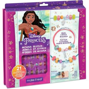 Disney Princess: Jewels & Gems Moana – Create 3 Bold Bracelets, Make It Real, 26 Piece, Tweens & Girls, Make Unique Charm & Bead Jewelry, All-In-One, DIY Jewelry Kit, Tweens & Girls, Kids Ages 8+