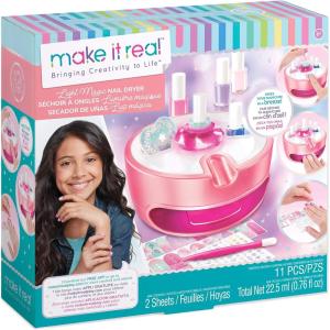Light Magic Nail Dryer & Polish Set for Girls & Teens – 5 Vibrant Nail Colors, Art Stickers, Nail File, Cuticle Pusher & Dryer – Water-Based, Non-Toxic Polish Perfect Spa Day Manicures Make it Real