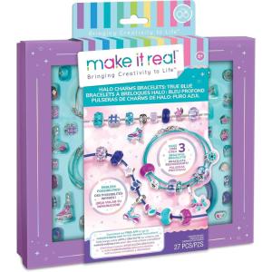 Make It Real – Halo Charms Bracelets True Blue – DIY Charm Bracelet Making Kit – Friendship Bracelet Kit with Beads, Charms & Cord – Arts & Crafts Bead Kit for Girls – Makes 3 Bracelets