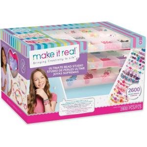Make It Real – Ultimate Bead Studio. DIY Tween Girls Beaded Jewelry Making Kit. Arts and Crafts Kit Guides Kids to Design and Create Beautiful Bracelets, Necklaces, Rings and Headbands(11.875″ x 11.875″ x 4″)
