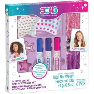 Make It Real 3C4G: Imagination Land Glitter Locks Hair Accessory Set – 8pcs, Add Color & Sparkle to Your Hair, Three Cheers for Girls, Kids Ages 8+