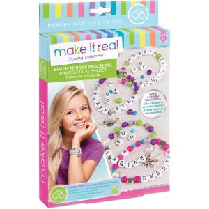 Make It Real: Block ‘N Rock Bracelets Kit – Create 4 Unique Letter Charm Bracelets, 147 Pieces, Includes Play Tray, All-in-One, DIY Bead Jewelry Kit, Tweens & Girls, Arts & Crafts, Kids Ages 8+