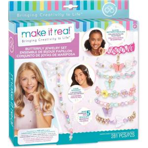Make It Real: Butterfly Jewelry Set – Create 7 Pieces of Jewelry, 281 Pieces, Includes Play Tray, DIY All-in-One Kit, Tweens & Girls, Arts & Crafts, Kids Ages 8+