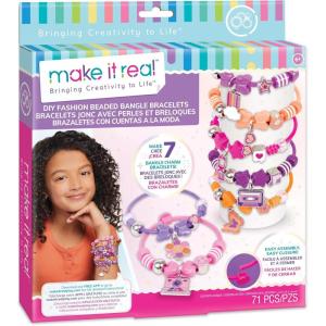 Make It Real: DIY Fashion Beaded Bangle Bracelets – Create 7 Bracelets, 71pcs All-in-1 Jewelry Kit, Purple-Pink-Orange, Crafts, Girls & Kids Ages 8+