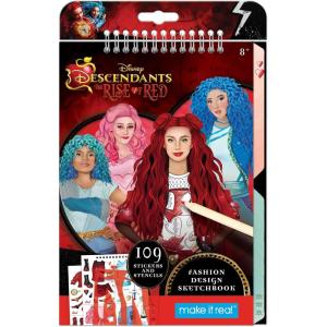 Make It Real: Descendants 4 Rise of Red Fashion Design Sketchbook – Includes 109 Stickers & Stencils, Style Models, Disney, Girls & Kids Ages 8+